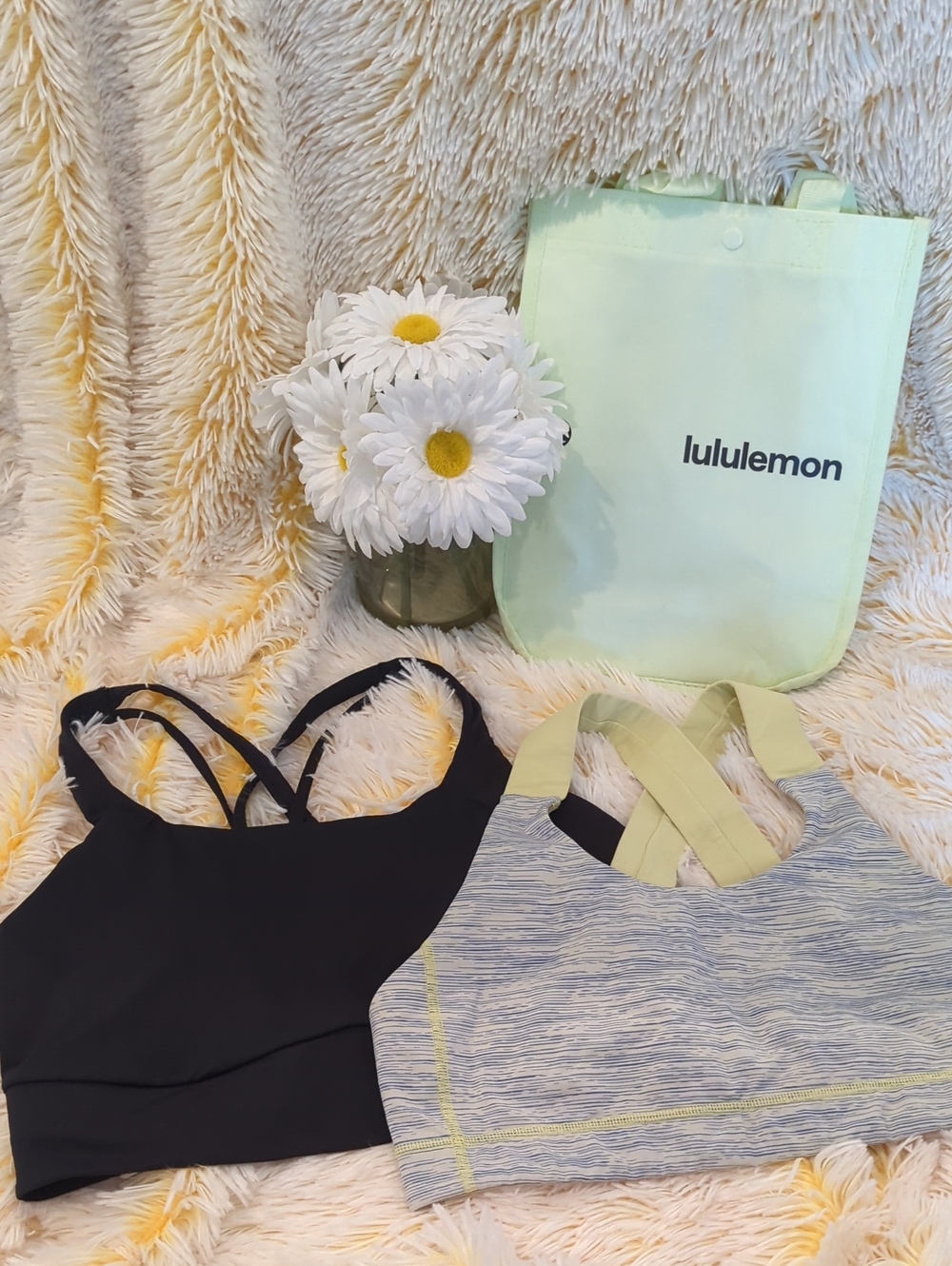🖤💙💚Lululemon LOT OF 2 Black Sports Bra and Blue And Lime Stripes 💙🖤💚